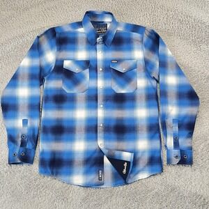 Dixxon Flannel Shirt Mens Small Blue Plaid California Roots Snap Front Biker